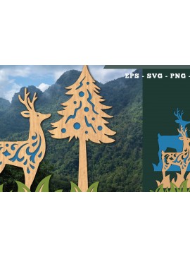Σετ των 2 Intra απο ξύλο plywood  Χρώμα wenge 3mm-4mm πάχος - Deer in Forest Decoration Δίασταση 20x20 cm INTRAFABR-112275752