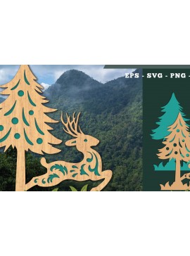 Σετ των 2 Intra απο ξύλο plywood  Χρώμα wenge 3mm-4mm πάχος - Deer in Forest Decoration Δίασταση 20x20 cm INTRAFABR-110121370