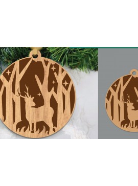 Σετ των 2 Intra απο ξύλο plywood  Χρώμα wenge 3mm-4mm πάχος - Στολίδι κοπής με λέιζερ ελάφια στο δάσος 2 Δίασταση 6x6 cm INTRAFABR-96729424