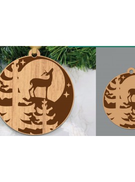 Σετ των 2 Intra απο ξύλο plywood  Χρώμα wenge 3mm-4mm πάχος - Ελάφια στο δάσος Κόψιμο με λέιζερ στολίδι 3 Δίασταση 6x6 cm INTRAFABR-96516792