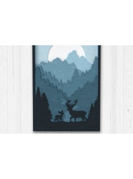 Intra απο ξύλο plywood  Χρώμα wenge 3mm-4mm πάχος - Ελάφια στο φεγγαρόφωτο δάσος Πολυεπίπεδη τέχνη Δίασταση 30x20 cm INTRAFABR-96516842