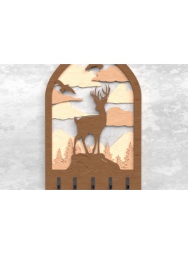 Intra απο ξύλο plywood  Χρώμα wenge 3mm-4mm πάχος - Ελάφια στο δάσος κλειδοθήκη Δίασταση 30x20 cm INTRAFABR-96729463