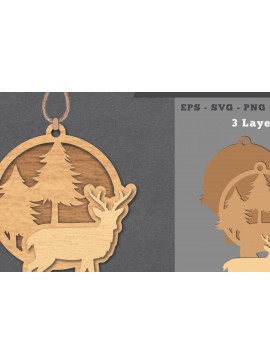 Σετ των 2 Intra απο ξύλο plywood  Χρώμα wenge 3mm-4mm πάχος - Στολίδι με λέιζερ ελάφια Δίασταση 6x6 cm INTRAFABR-94664428