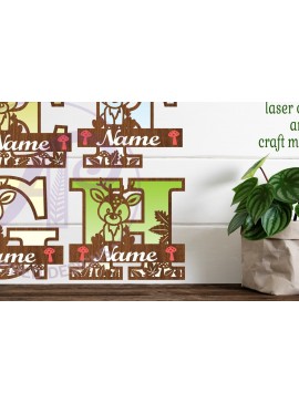 Intra απο ξύλο plywood  Χρώμα wenge 3mm-4mm πάχος - Μονόγραμμα ελαφιών Σημάδια ονόματος επιστολής Δίασταση 30x20 cm INTRAFABR-112519564