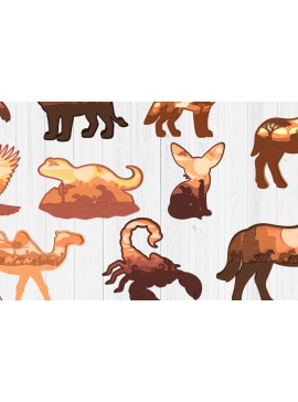 Intra απο ξύλο plywood  Χρώμα wenge 3mm-4mm πάχος - Πακέτο με στρώματα άγριας ζωής στην έρημο Δίασταση 30x20 cm INTRAFABR-120840724