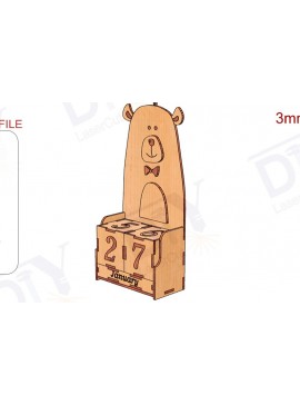 Σετ των 2 Intra απο ξύλο plywood  Χρώμα wenge 3mm-4mm πάχος - Επιτραπέζιο διαρκές ημερολόγιο με χαριτωμένο αρκουδάκι Δίασταση 20x20 cm INTRAFABR-96130678