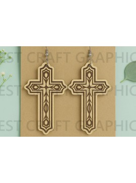 Σετ των 3 Intra απο ξύλο plywood  Χρώμα wenge 3mm-4mm πάχος - Αναλυτικά σκουλαρίκια Χριστιανικός Σταυρός Δίασταση 3x3 cm INTRAFABR-109399423