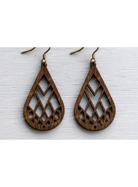 Σετ των 3 Intra απο ξύλο plywood  Χρώμα wenge 3mm-4mm πάχος - Διαμαντένια δικτυωτά σκουλαρίκια δάκρυ Δίασταση 3x3 cm INTRAFABR-111651828