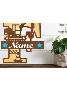 Intra απο ξύλο plywood  Χρώμα wenge 3mm-4mm πάχος - Digger Capital Monogram Letter F Δίασταση 30x20 cm INTRAFABR-118348246