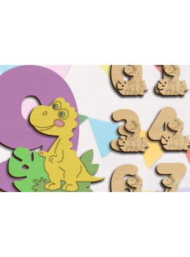 Σετ των 2 Intra απο ξύλο plywood  Χρώμα wenge 3mm-4mm πάχος - Dino Cake Topper 3d Birthday Numbers Δίασταση 6x3 cm INTRAFABR-66404878