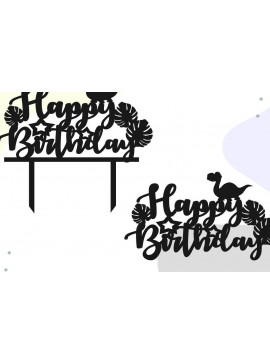 Σετ των 2 Intra απο ξύλο plywood  Χρώμα wenge 3mm-4mm πάχος - Dino Happy Birthday Cake Topper Δίασταση 20x20 cm INTRAFABR-121517126