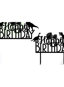 Σετ των 2 Intra απο ξύλο plywood  Χρώμα wenge 3mm-4mm πάχος - Dino Happy Birthday Cake Topper Δίασταση 20x20 cm INTRAFABR-85702500