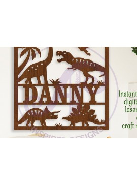 Intra απο ξύλο plywood  Χρώμα wenge 3mm-4mm πάχος - Τετράγωνο δεινοσαύρου με όνομα επιτοίχιο σημάδι ή κάρτα Δίασταση 30x20 cm INTRAFABR-108922666