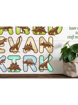 Intra απο ξύλο plywood  Χρώμα wenge 3mm-4mm πάχος - Δεινόσαυρος με ίχνη αλφαβήτου Δίασταση 30x20 cm INTRAFABR-35155467