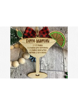 Σετ των 2 Intra απο ξύλο plywood  Χρώμα wenge 3mm-4mm πάχος - Dirty Martini Drink Ornament Laser Δίασταση 6x6 cm INTRAFABR-84108345