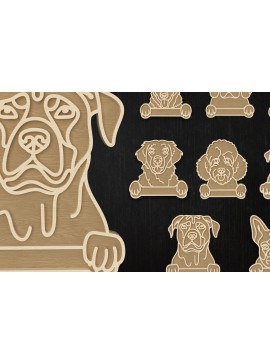 Σετ των 2 Intra απο ξύλο plywood  Χρώμα wenge 3mm-4mm πάχος - Δέσμη κοπής με λέιζερ περίγραμμα φυλής σκύλου Δίασταση 6x6 cm INTRAFABR-80235579