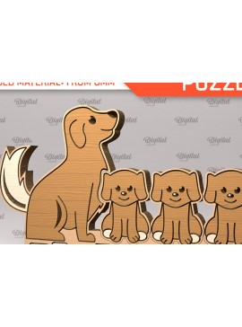 Intra απο ξύλο plywood  Χρώμα wenge 3mm-4mm πάχος - παζλ Family Dog Δίασταση 30x20 cm INTRAFABR-54877010