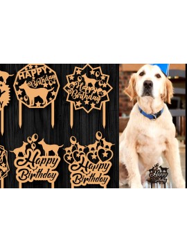 Σετ των 2 Intra απο ξύλο plywood  Χρώμα wenge 3mm-4mm πάχος - Dog Happy Birthday Cake Topper Bundle Δίασταση 20x20 cm INTRAFABR-103867865