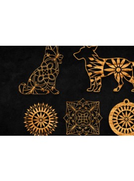 Intra απο ξύλο plywood  Χρώμα wenge 3mm-4mm πάχος - Πακέτο Dog Mandala Δίασταση 30x30 cm INTRAFABR-101963562