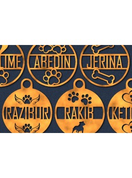 Intra απο ξύλο plywood  Χρώμα wenge 3mm-4mm πάχος - Δέσμη κοπής λέιζερ στολίδι με όνομα σκύλου Δίασταση 25x25 cm INTRAFABR-122134466