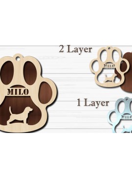 Σετ των 2 Intra απο ξύλο plywood  Χρώμα wenge 3mm-4mm πάχος - Στολίδι με πόδι σκύλου Beagle Δίασταση 4x4 cm INTRAFABR-118755843