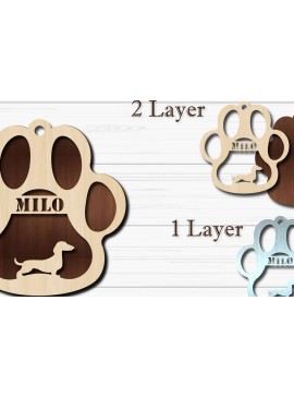 Σετ των 2 Intra απο ξύλο plywood  Χρώμα wenge 3mm-4mm πάχος - Στολίδι με πόδι σκύλου Dachshund Δίασταση 4x4 cm INTRAFABR-75812721