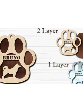 Σετ των 2 Intra απο ξύλο plywood  Χρώμα wenge 3mm-4mm πάχος - Στολίδι με πόδια σκύλου Shiba Inu Δίασταση 4x4 cm INTRAFABR-93063055