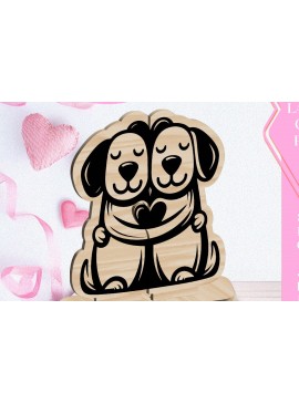 Σετ των 2 Intra απο ξύλο plywood  Χρώμα wenge 3mm-4mm πάχος - Dogs Love Στολίδι Αγίου Βαλεντίνου Κόψιμο με λέιζερ Δίασταση 6x6 cm INTRAFABR-61186600