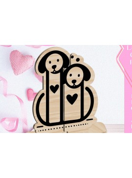 Σετ των 2 Intra απο ξύλο plywood  Χρώμα wenge 3mm-4mm πάχος - Dogs Love Στολίδι Αγίου Βαλεντίνου Κόψιμο με λέιζερ Δίασταση 6x6 cm INTRAFABR-90816874
