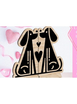Σετ των 2 Intra απο ξύλο plywood  Χρώμα wenge 3mm-4mm πάχος - Dogs Love Στολίδι Αγίου Βαλεντίνου Κόψιμο με λέιζερ Δίασταση 6x6 cm INTRAFABR-118470087