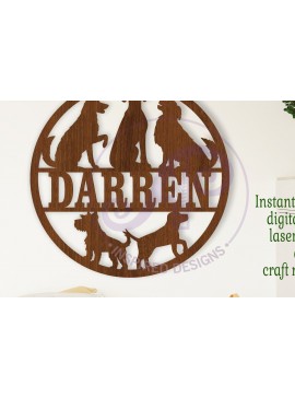 Intra απο ξύλο plywood  Χρώμα wenge 3mm-4mm πάχος - Dogs Silhouette Name Laser Δίασταση 30x20 cm INTRAFABR-118470102
