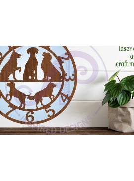 Intra απο ξύλο plywood  Χρώμα wenge 3mm-4mm πάχος - με λέιζερ ρολόι τοίχου Dogs, Δίασταση 30x20 cm INTRAFABR-118470125