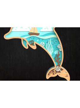 Intra απο ξύλο plywood  Χρώμα wenge 3mm-4mm πάχος - Dolphin Ocean Scene 3D Δίασταση 30x20 cm INTRAFABR-124432984