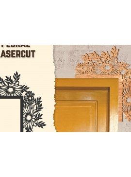 Σετ των 2 Intra απο ξύλο plywood  Χρώμα wenge 3mm-4mm πάχος - Γωνιακή πόρτας Floral Lasercut Δίασταση 20x20 cm INTRAFABR-100454283