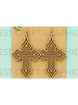 Σετ των 3 Intra απο ξύλο plywood  Χρώμα wenge 3mm-4mm πάχος - Σκουλαρίκια σταυρού με διπλό περίγραμμα Δίασταση 3x3 cm INTRAFABR-83310564