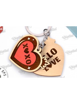 Σετ των 2 Intra απο ξύλο plywood  Χρώμα wenge 3mm-4mm πάχος - Κόψιμο με λέιζερ διπλό μπρελόκ Αγίου Βαλεντίνου Δίασταση 4x4 cm INTRAFABR-78023502