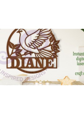 Intra απο ξύλο plywood  Χρώμα wenge 3mm-4mm πάχος - Σήμα ονόματος Laser με θέμα Dove Δίασταση 30x20 cm INTRAFABR-104989459