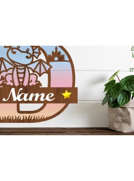 Intra απο ξύλο plywood  Χρώμα wenge 3mm-4mm πάχος - Μονόγραμμα Δράκου με κεφαλαίο γράμμα D Cut Δίασταση 30x20 cm INTRAFABR-41033723