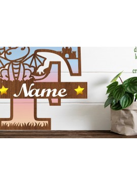 Intra απο ξύλο plywood  Χρώμα wenge 3mm-4mm πάχος - Μονόγραμμα με κεφαλαίο δράκο Γράμμα F Cut Δίασταση 30x20 cm INTRAFABR-40687048