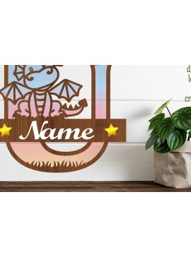 Intra απο ξύλο plywood  Χρώμα wenge 3mm-4mm πάχος - Δράκος κεφαλαίο μονόγραμμα Letter U Cut Δίασταση 30x20 cm INTRAFABR-108175228