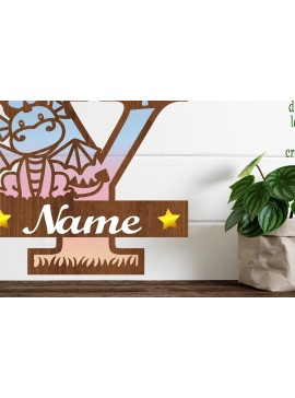 Intra απο ξύλο plywood  Χρώμα wenge 3mm-4mm πάχος - Δράκος κεφαλαίο μονόγραμμα Γράμμα Y Cut Δίασταση 30x20 cm INTRAFABR-108123128