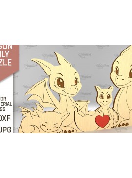 Intra απο ξύλο plywood  Χρώμα wenge 3mm-4mm πάχος - Dragon Family Puzzle Δίασταση 30x20 cm INTRAFABR-41861981