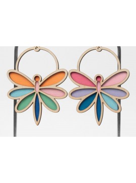 Σετ των 3 Intra απο ξύλο plywood  Χρώμα wenge 3mm-4mm πάχος - Dragonfly Earrings Δίασταση 3x3 cm INTRAFABR-48841563