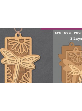 Σετ των 2 Intra απο ξύλο plywood  Χρώμα wenge 3mm-4mm πάχος - Στολίδι με Dragonfly 1 Δίασταση 6x6 cm INTRAFABR-111112991