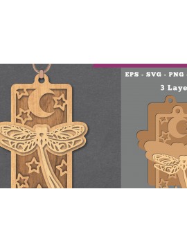 Σετ των 2 Intra απο ξύλο plywood  Χρώμα wenge 3mm-4mm πάχος - Στολίδι κοπής με λέιζερ Dragonfly 2 Δίασταση 6x6 cm INTRAFABR-111113006