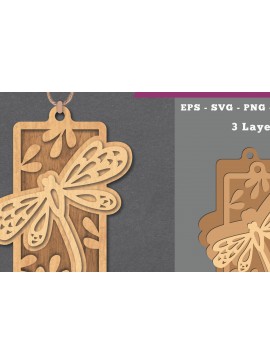 Σετ των 2 Intra απο ξύλο plywood  Χρώμα wenge 3mm-4mm πάχος - Στολίδι κοπής με λέιζερ Dragonfly 4 Δίασταση 6x6 cm INTRAFABR-111113048