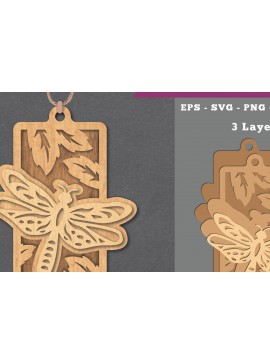 Σετ των 2 Intra απο ξύλο plywood  Χρώμα wenge 3mm-4mm πάχος - Στολίδι κοπής με λέιζερ Dragonfly 5 Δίασταση 6x6 cm INTRAFABR-111113067