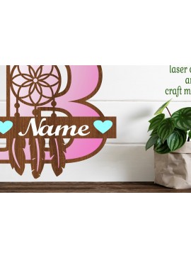 Σετ των 2 Intra απο ξύλο plywood  Χρώμα wenge 3mm-4mm πάχος - Ονειροπαγίδα Μονόγραμμα Letter B Cut Δίασταση 20x20 cm INTRAFABR-106383128