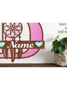 Σετ των 2 Intra απο ξύλο plywood  Χρώμα wenge 3mm-4mm πάχος - Ονειροπαγίδα Μονόγραμμα Letter D Cut Δίασταση 20x20 cm INTRAFABR-106383152