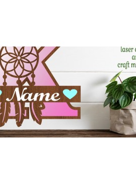 Σετ των 2 Intra απο ξύλο plywood  Χρώμα wenge 3mm-4mm πάχος - Ονειροπαγίδα Monogram Letter K Cut Δίασταση 20x20 cm INTRAFABR-81262216
